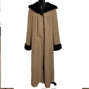 Utex Faux Suede and Faux Fur Maxi Coat with Hood